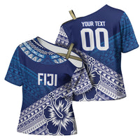 Custom Rugby Fiji Cross Shoulder Shirt Blue Traditional Masi Inspired