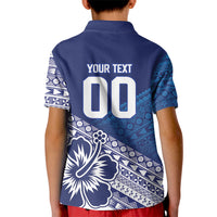 Custom Rugby Fiji Kid Polo Shirt Blue Traditional Masi Inspired