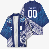 Custom Rugby Fiji Kimono Blue Traditional Masi Inspired