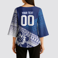 Custom Rugby Fiji Kimono Sleeve Blouse Blue Traditional Masi Inspired