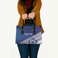 Custom Rugby Fiji Leather Bag Blue Traditional Masi Inspired