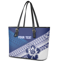 Custom Rugby Fiji Leather Tote Bag Blue Traditional Masi Inspired