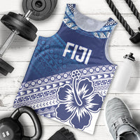 Custom Rugby Fiji Men Tank Top Blue Traditional Masi Inspired