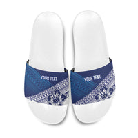 Custom Rugby Fiji Slide Sandals Blue Traditional Masi Inspired
