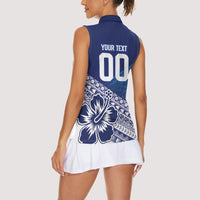 Custom Rugby Fiji Women Sleeveless Polo Shirt Blue Traditional Masi Inspired