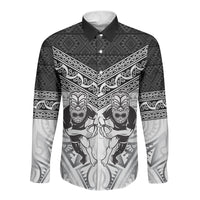 Custom Rugby New Zealand Black Fern Long Sleeve Button Shirt Niho Taniwha Inspired LT9 Unisex White - Polynesian Pride