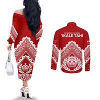 Tonga Rugby Couples Matching Off The Shoulder Long Sleeve Dress and Long Sleeve Button Shirts Proud Tongan Ngatu Kupesi World Cup 2023 No1 LT9 - Polynesian Pride