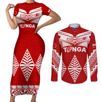 Tonga Rugby Couples Matching Short Sleeve Bodycon Dress and Long Sleeve Button Shirts Proud Tongan Ngatu Kupesi World Cup 2023 No1 LT9 White - Polynesian Pride