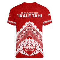 Tonga Rugby Women V Neck T Shirt Proud Tongan Ngatu Kupesi World Cup 2023 No1 LT9 - Polynesian Pride
