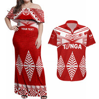 Custom Tonga Rugby Couples Matching Off Shoulder Maxi Dress and Hawaiian Shirt Proud Tongan Ngatu Kupesi World Cup 2023 No1 LT9 White - Polynesian Pride