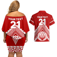 Custom Tonga Rugby Couples Matching Off Shoulder Short Dress and Hawaiian Shirt Proud Tongan Ngatu Kupesi World Cup 2023 No1 LT9 - Polynesian Pride