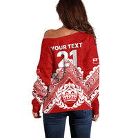 Custom Tonga Rugby Off Shoulder Sweater Proud Tongan Ngatu Kupesi World Cup 2023 No1 LT9 - Polynesian Pride
