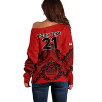 Custom Tonga Rugby Off Shoulder Sweater Proud Tongan Ngatu Kupesi World Cup 2023 No2 LT9 - Polynesian Pride