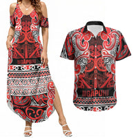 Aotearoa Iwi Ngapuhi Couples Matching Summer Maxi Dress and Hawaiian Shirt Maori Wharenui House Tribal Pattern LT9 Red - Polynesian Pride