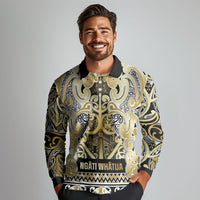 Aotearoa Iwi Ngati Whatua Long Sleeve Polo Shirt Maori Wharenui House Tribal Pattern LT9 - Polynesian Pride