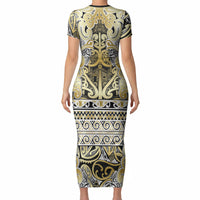 Aotearoa Iwi Ngati Whatua Short Sleeve Bodycon Dress Maori Wharenui House Tribal Pattern LT9 - Polynesian Pride