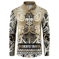 Aotearoa Iwi Waikato Tainui Button Sweatshirt Maori Wharenui House Tribal Pattern LT9 Light Gold - Polynesian Pride