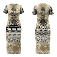 Aotearoa Iwi Waikato Tainui Couples Matching Short Sleeve Bodycon Dress and Long Sleeve Button Shirt Maori Wharenui House Tribal Pattern LT9 - Polynesian Pride