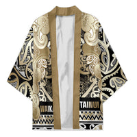 Aotearoa Iwi Waikato Tainui Kimono Maori Wharenui House Tribal Pattern LT9 Unisex Light Gold - Polynesian Pride