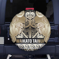 Aotearoa Iwi Waikato Tainui Spare Tire Cover Maori Wharenui House Tribal Pattern LT9 No hole Light Gold - Polynesian Pride