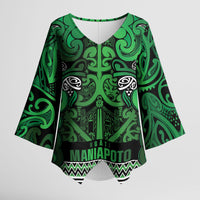 Aotearoa Iwi Ngati Maniapoto Kimono Sleeve Blouse Maori Wharenui House Tribal Pattern LT9 Female Dark green - Polynesian Pride