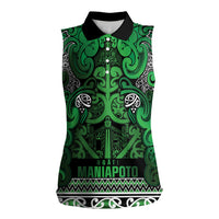 Aotearoa Iwi Ngati Maniapoto Women Sleeveless Polo Shirt Maori Wharenui House Tribal Pattern LT9 Female Dark green - Polynesian Pride