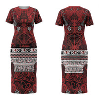 Aotearoa Iwi Te Arawa Couples Matching Short Sleeve Bodycon Dress and Hawaiian Shirt Maori Wharenui House Tribal Pattern LT9 - Polynesian Pride