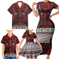 Aotearoa Iwi Te Arawa Family Matching Short Sleeve Bodycon Dress and Hawaiian Shirt Maori Wharenui House Tribal Pattern LT9 - Polynesian Pride