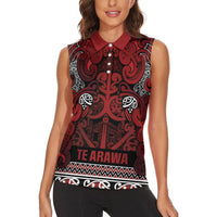Aotearoa Iwi Te Arawa Women Sleeveless Polo Shirt Maori Wharenui House Tribal Pattern LT9 - Polynesian Pride