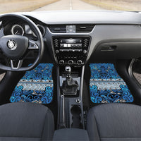 Aotearoa Iwi Ngati Porou Car Mats Maori Wharenui House Tribal Pattern LT9 Set 2pcs - Front Blue - Polynesian Pride
