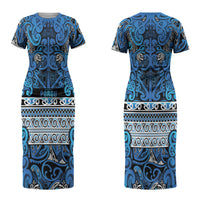 Aotearoa Iwi Ngati Porou Couples Matching Short Sleeve Bodycon Dress and Hawaiian Shirt Maori Wharenui House Tribal Pattern LT9 - Polynesian Pride