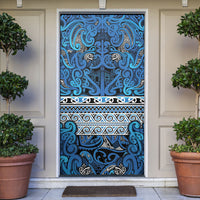 Aotearoa Iwi Ngati Porou Door Cover Maori Wharenui House Tribal Pattern LT9 Blue - Polynesian Pride