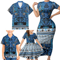 Aotearoa Iwi Ngati Porou Family Matching Short Sleeve Bodycon Dress and Hawaiian Shirt Maori Wharenui House Tribal Pattern LT9 - Polynesian Pride