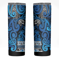 Aotearoa Iwi Ngati Porou Skinny Tumbler Maori Wharenui House Tribal Pattern LT9 Blue - Polynesian Pride