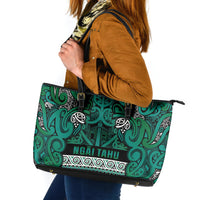 Aotearoa Iwi Ngai Tahu Leather Tote Bag Maori Wharenui House Tribal Pattern LT9 Turquoise - Polynesian Pride