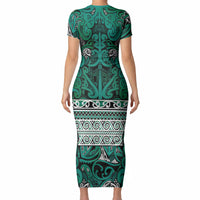 Aotearoa Iwi Ngai Tahu Short Sleeve Bodycon Dress Maori Wharenui House Tribal Pattern LT9 - Polynesian Pride