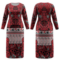 Aotearoa Iwi Ngati Kahungunu Couples Matching Long Sleeve Bodycon Dress and Long Sleeve Button Shirt Maori Wharenui House Tribal Pattern LT9 - Polynesian Pride