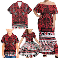 Aotearoa Iwi Ngati Kahungunu Family Matching Off Shoulder Maxi Dress and Hawaiian Shirt Maori Wharenui House Tribal Pattern LT9 - Polynesian Pride