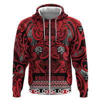 Aotearoa Iwi Ngati Kahungunu Zip Hoodie Maori Wharenui House Tribal Pattern LT9 Zip Hoodie Dark red - Polynesian Pride