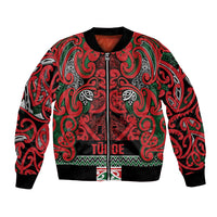 Aotearoa Iwi Tuhoe Bomber Jacket Maori Wharenui House Tribal Pattern LT9 Unisex Green Red - Polynesian Pride