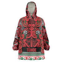Aotearoa Iwi Tuhoe Wearable Blanket Hoodie Maori Wharenui House Tribal Pattern LT9 One Size Green Red - Polynesian Pride