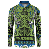 Aotearoa Iwi Whakatohea Button Sweatshirt Maori Wharenui House Tribal Pattern LT9 Olive green - Polynesian Pride