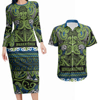 Aotearoa Iwi Whakatohea Couples Matching Long Sleeve Bodycon Dress and Hawaiian Shirt Maori Wharenui House Tribal Pattern LT9 Olive green - Polynesian Pride