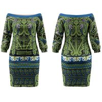 Aotearoa Iwi Whakatohea Couples Matching Off The Shoulder Long Sleeve Dress and Hawaiian Shirt Maori Wharenui House Tribal Pattern LT9 - Polynesian Pride