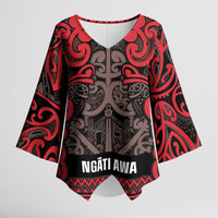 Aotearoa Iwi Ngati Awa Kimono Sleeve Blouse Maori Wharenui House Tribal Pattern LT9 Female Red - Polynesian Pride