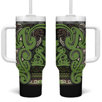 Aotearoa Iwi Ngati Raukawa Tumbler With Handle Maori Wharenui House Tribal Pattern LT9 One Size: 40 oz Olive green - Polynesian Pride