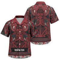 Aotearoa Iwi Ngati Toa Family Matching Puletasi and Hawaiian Shirt Maori Wharenui House Tribal Pattern LT9 Son's Shirt Dark Red - Polynesian Pride