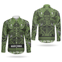 Aotearoa Iwi Ngāti Tama ki Taranaki Trust Couples Matching Off The Shoulder Long Sleeve Dress and Long Sleeve Button Shirt Maori Wharenui House Tribal Pattern LT9 - Polynesian Pride