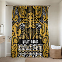 Aotearoa Iwi Ngāti Tama ki Te Waipounamu Trust Bathroom Set Maori Wharenui House Tribal Pattern LT9 Shower Curtain Only Gold - Polynesian Pride