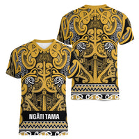 Aotearoa Iwi Ngāti Tama ki Te Waipounamu Trust Women V-Neck T-Shirt Maori Wharenui House Tribal Pattern LT9 - Polynesian Pride